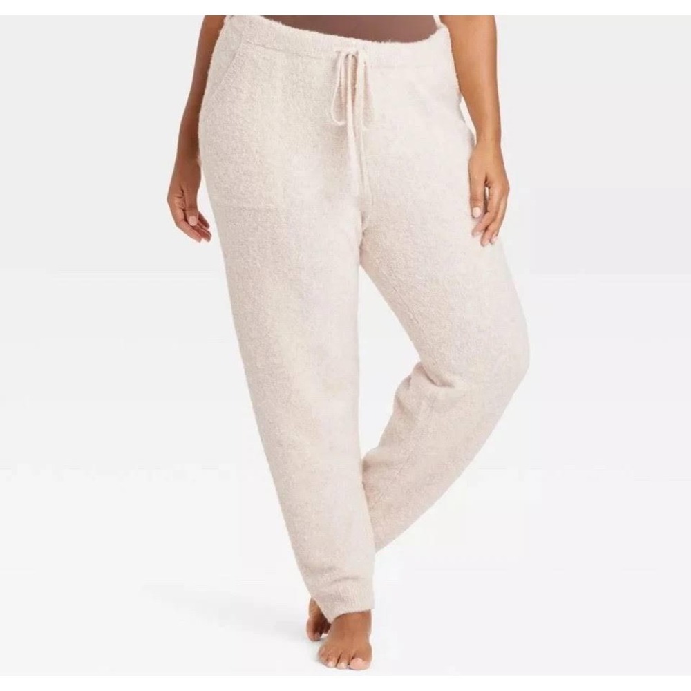 AUDEN Jogger Pants Womens 2X Cream NWT Fuzzy Lounge Pants Drawstring Elastic